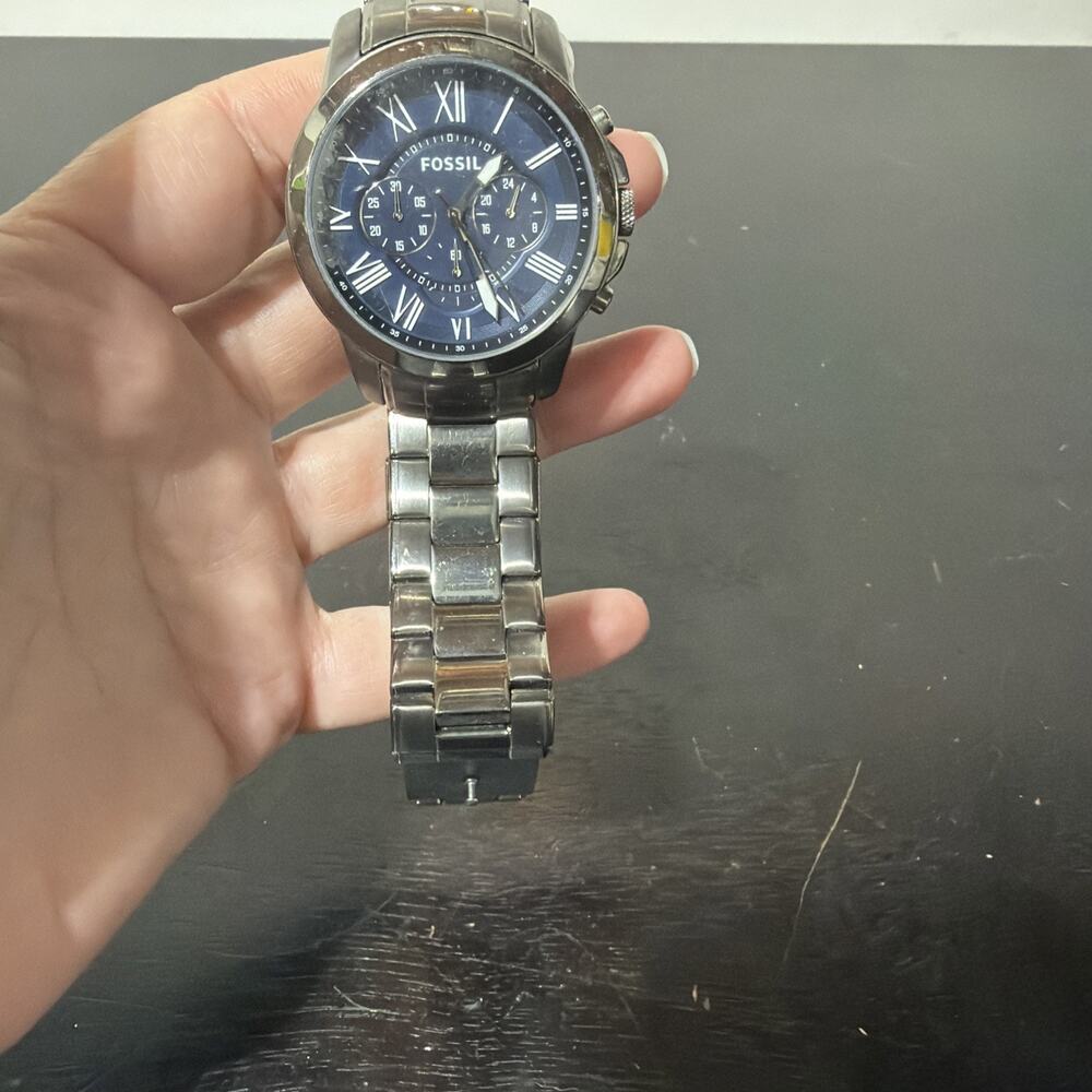 Fossil Grant Watch FS4844 Mens Chronograph 44mm Case‎ Blue Dial Bracelet Quartz